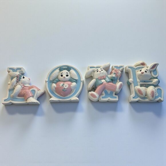 Homco Burwood Wall Plaques Set Bunnies Vintage Nursery Wall Decor 1970s Plastic - Picture 6 of 11